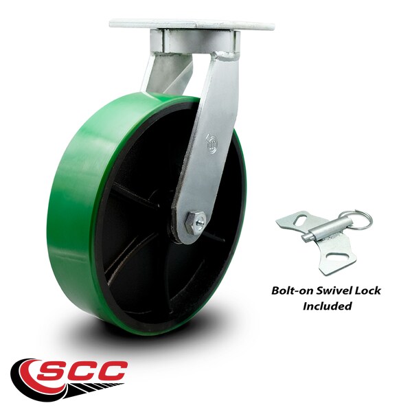 12 Inch Heavy Duty Green Poly on Cast Iron Wheel Swivel Caster with Swivel Lock